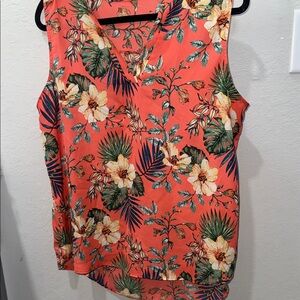 Tropical Floral Sleeveless Blouse - Coral